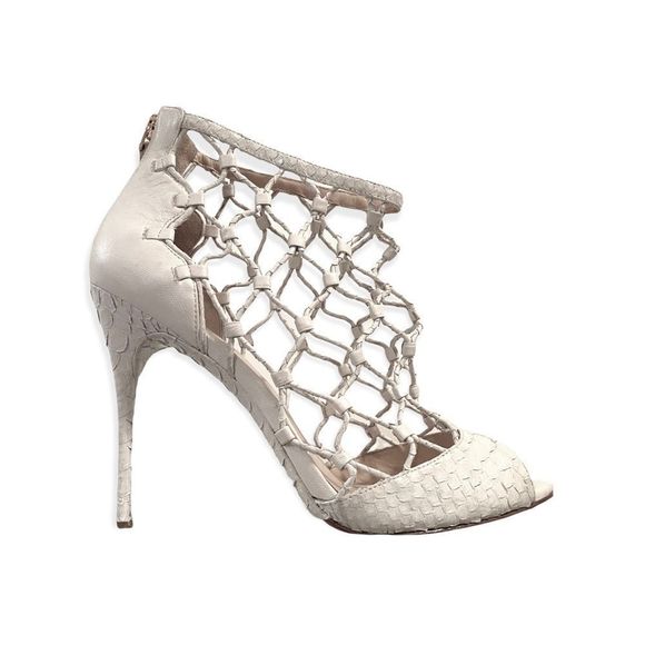 Alexandre Birman White Leather & Snakeskin Caged High Heels, Size 40.5 - Picture 1 of 4